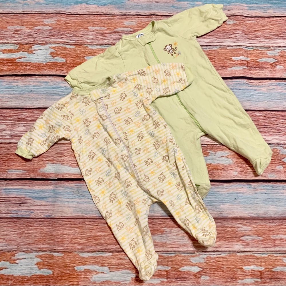 🌵 Gerber Green Monkey Footed Pajamas